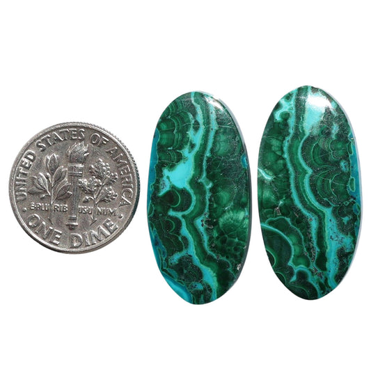 Azurite Malachite Pair 14.1x28.6x3.7 mm Oval Shape Polished Gemstone LS63-07705