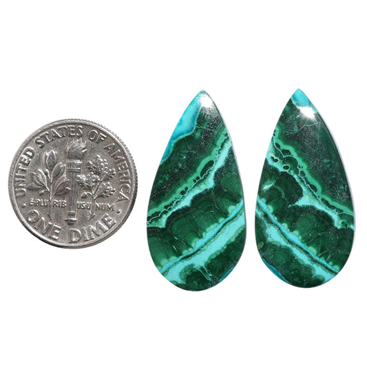 Azurite Malachite Pair 13.6x27.2x3.5 mm Pear Shape Polished Gemstone LS63-07706