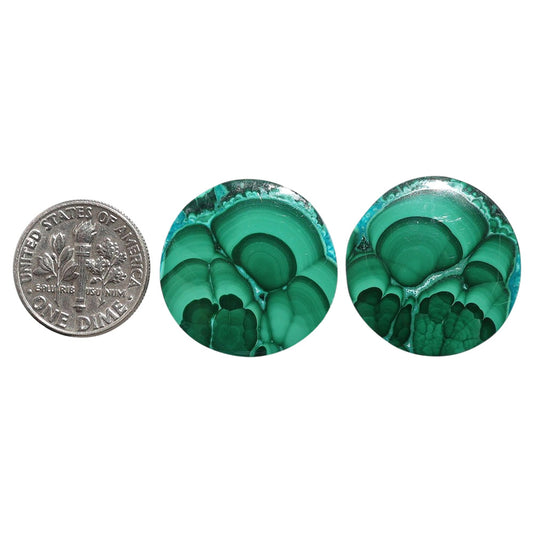 Azurite Malachite Pair 22.8x22.8x3 mm Round Shape Polished Gemstone LS63-07707