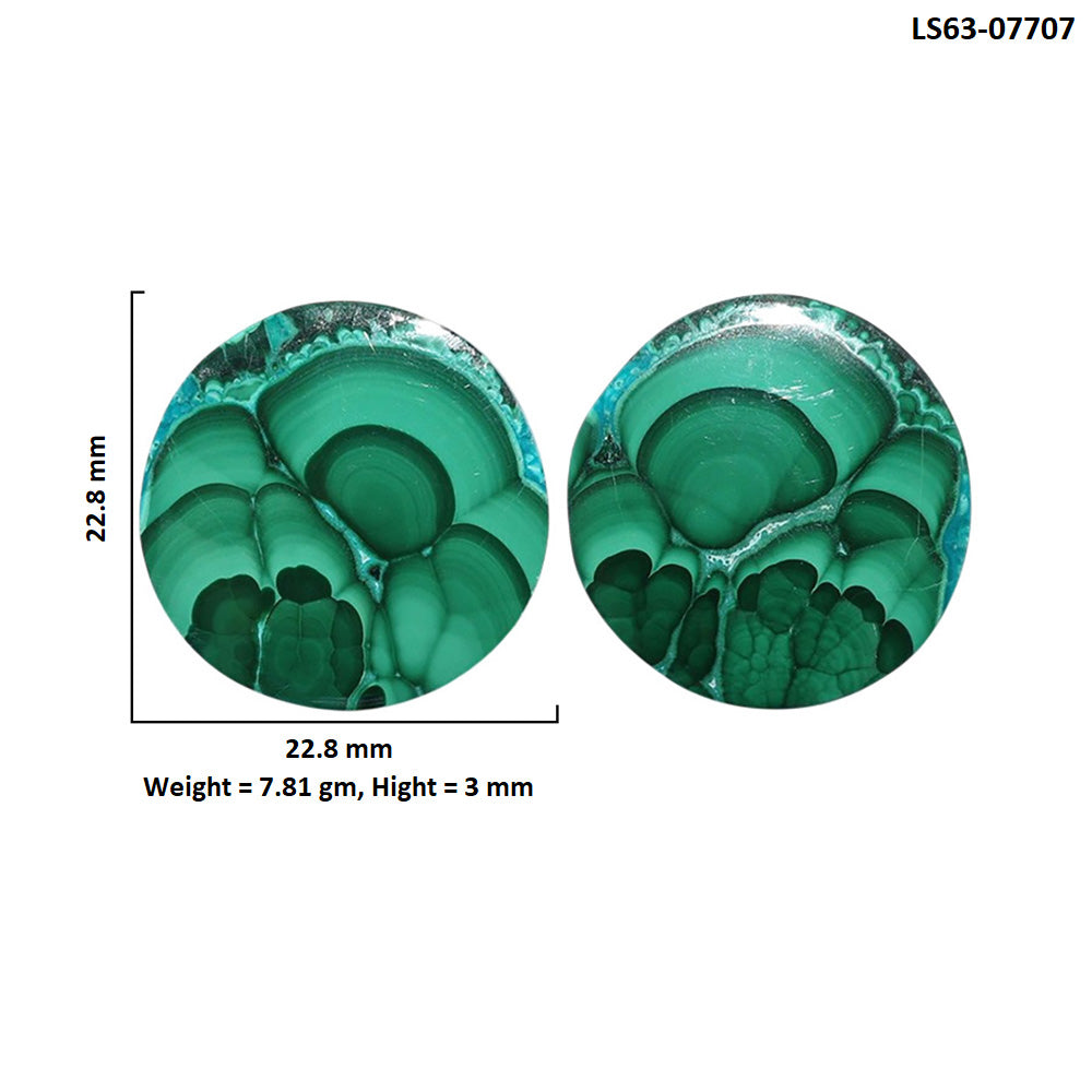 Azurite Malachite Pair 22.8x22.8x3 mm Round Shape Polished Gemstone LS63-07707