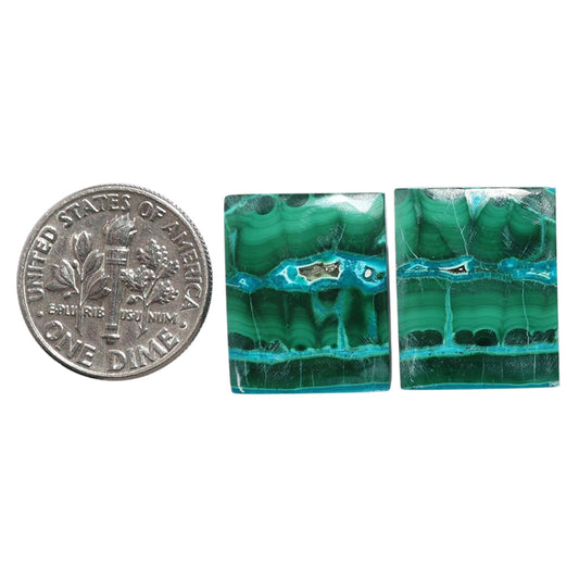 Azurite Malachite Pair 14.5x18x4.5 mm Baguette Shape Polished Gemstone LS63-07709