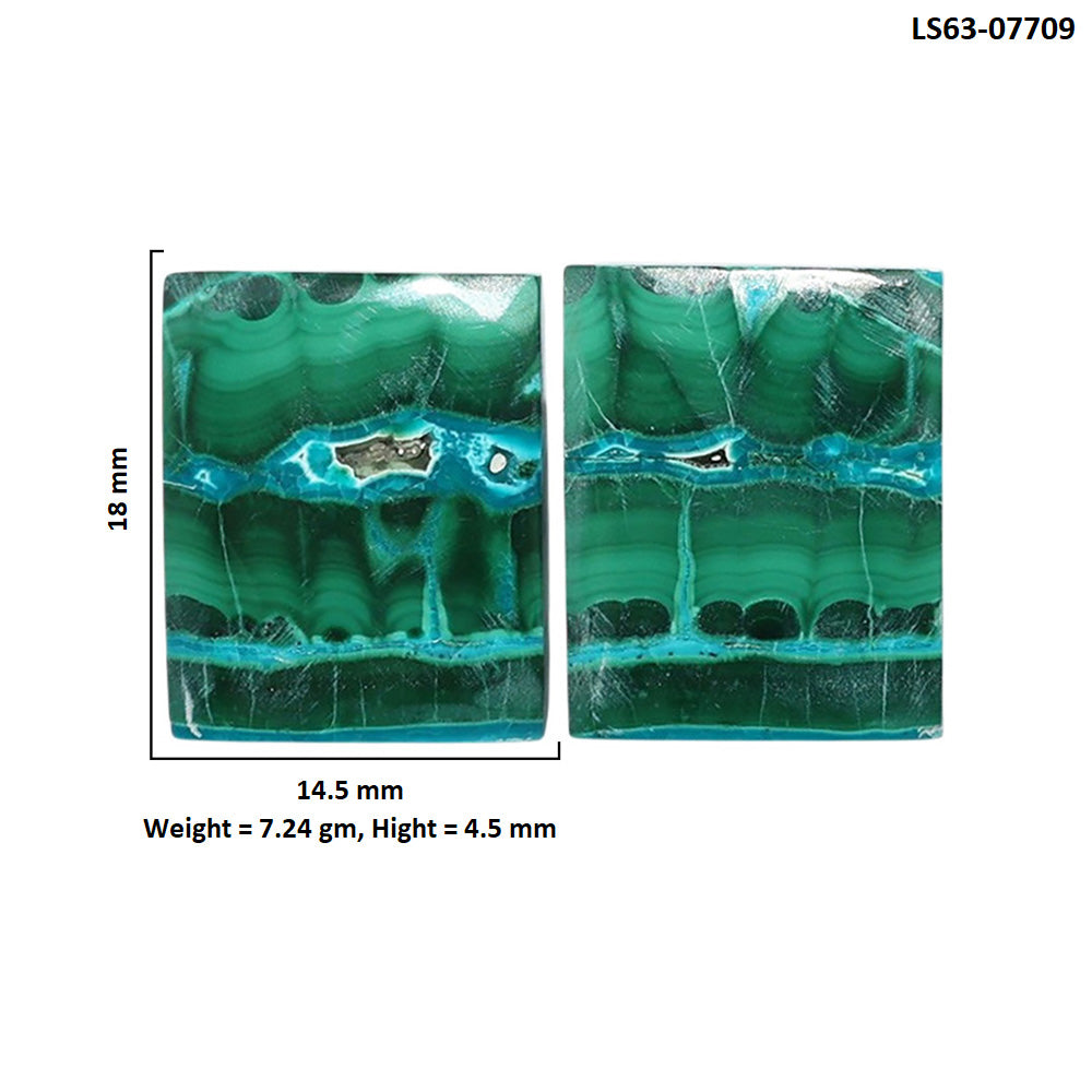 Azurite Malachite Pair 14.5x18x4.5 mm Baguette Shape Polished Gemstone LS63-07709