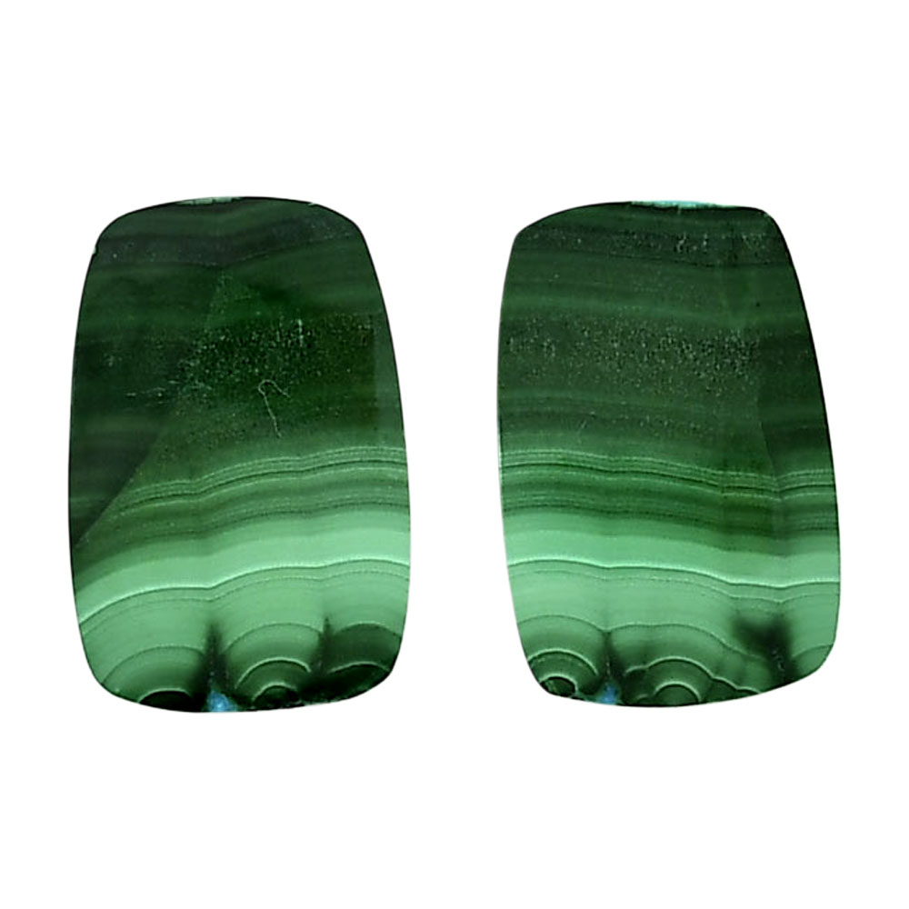 Malachite Eye Pair 13.8x13.8x4.5 mm Baguette Shape Polished Gemstone LS65-04241