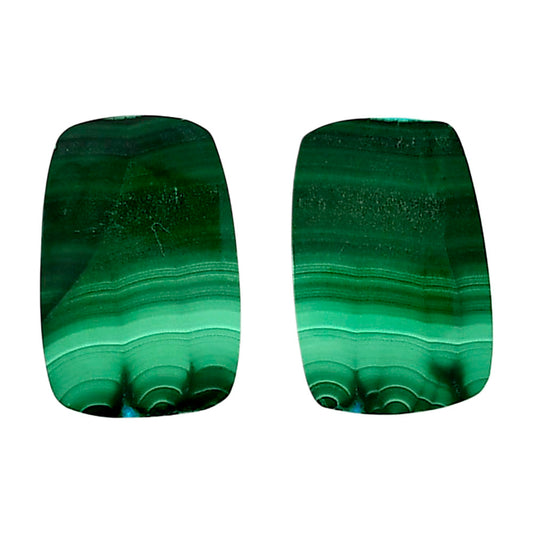 Malachite Eye Pair 13.8x13.8x4.5 mm Baguette Shape Polished Gemstone LS65-04241