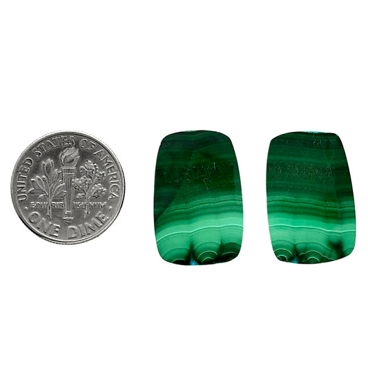 Malachite Eye Pair 13.8x13.8x4.5 mm Baguette Shape Polished Gemstone LS65-04241