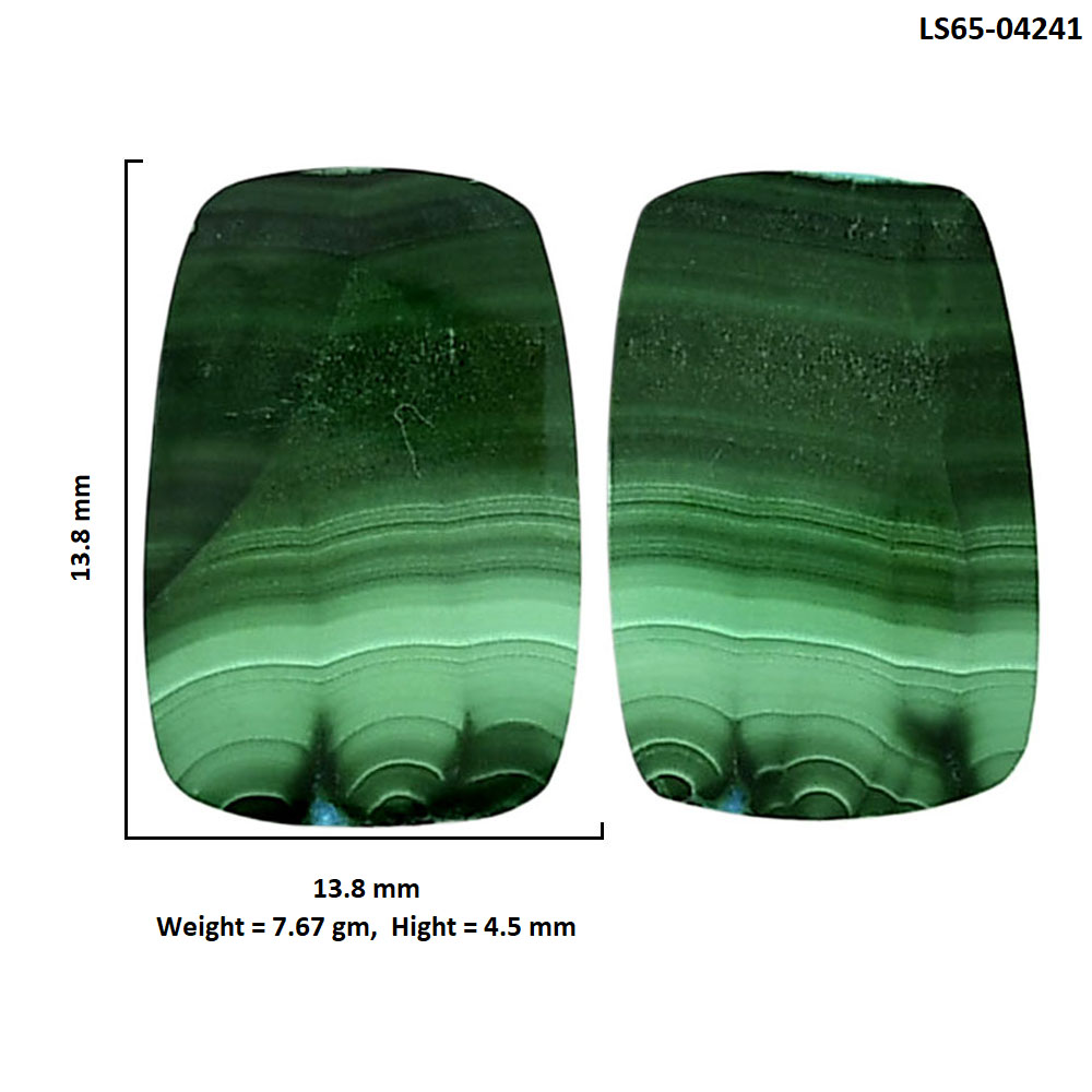 Malachite Eye Pair 13.8x13.8x4.5 mm Baguette Shape Polished Gemstone LS65-04241