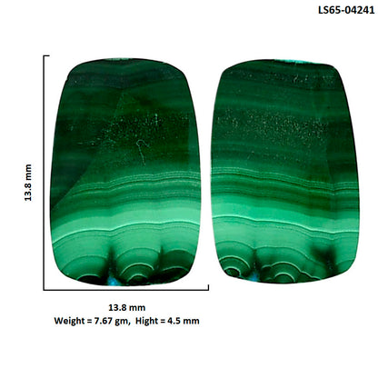 Malachite Eye Pair 13.8x13.8x4.5 mm Baguette Shape Polished Gemstone LS65-04241
