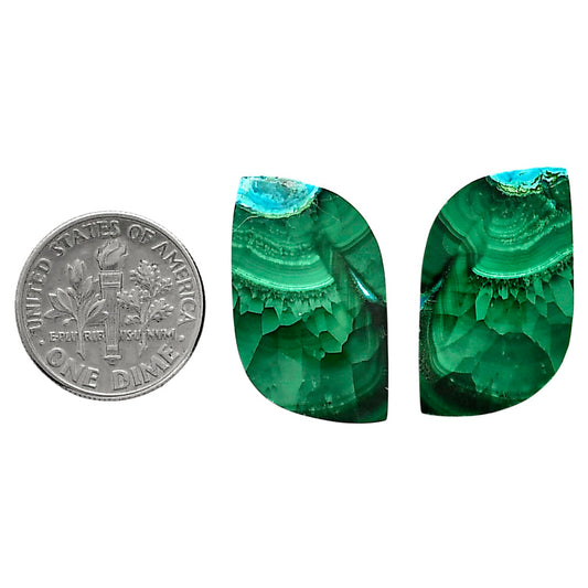 Malachite Eye Pair 14.5x26.6x4.5 mm Fancy Shape Polished Gemstone LS65-04243