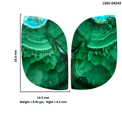 Malachite Eye Pair 14.5x26.6x4.5 mm Fancy Shape Polished Gemstone LS65-04243