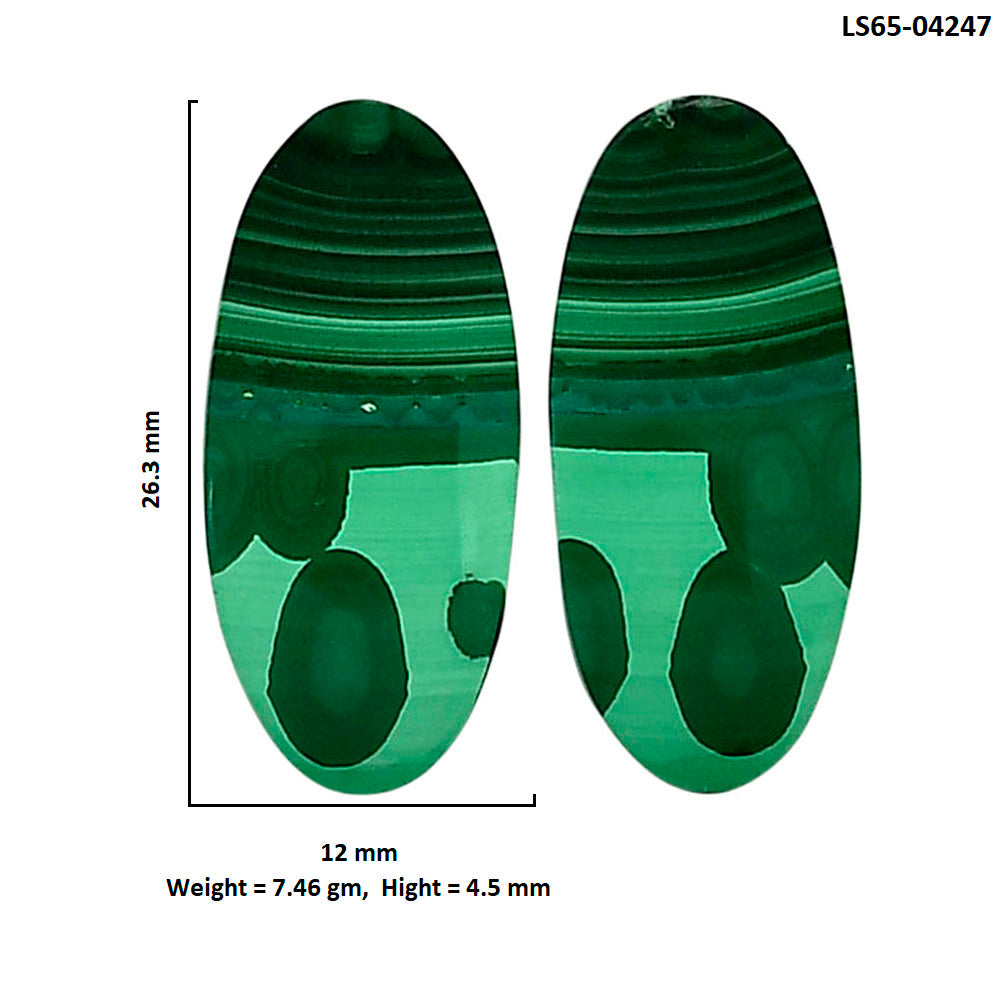 Malachite Eye Pair 12x26.3x4.5 mm Oval Shape Polished Gemstone LS65-04247