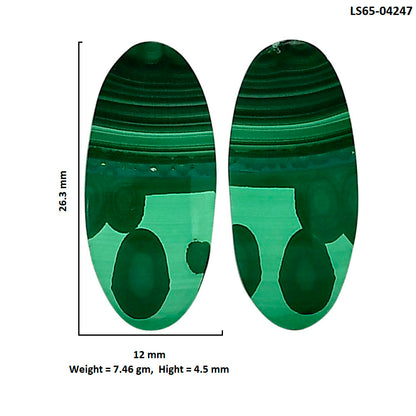 Malachite Eye Pair 12x26.3x4.5 mm Oval Shape Polished Gemstone LS65-04247