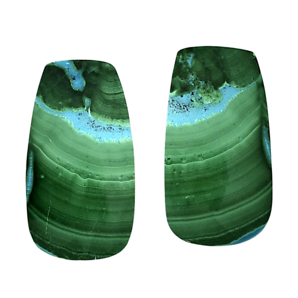 Malachite Eye Pair 12.7x23.15x4.5 mm Baguette Shape Polished Gemstone LS65-04248