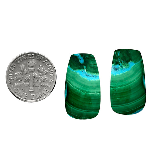 Malachite Eye Pair 12.7x23.15x4.5 mm Baguette Shape Polished Gemstone LS65-04248