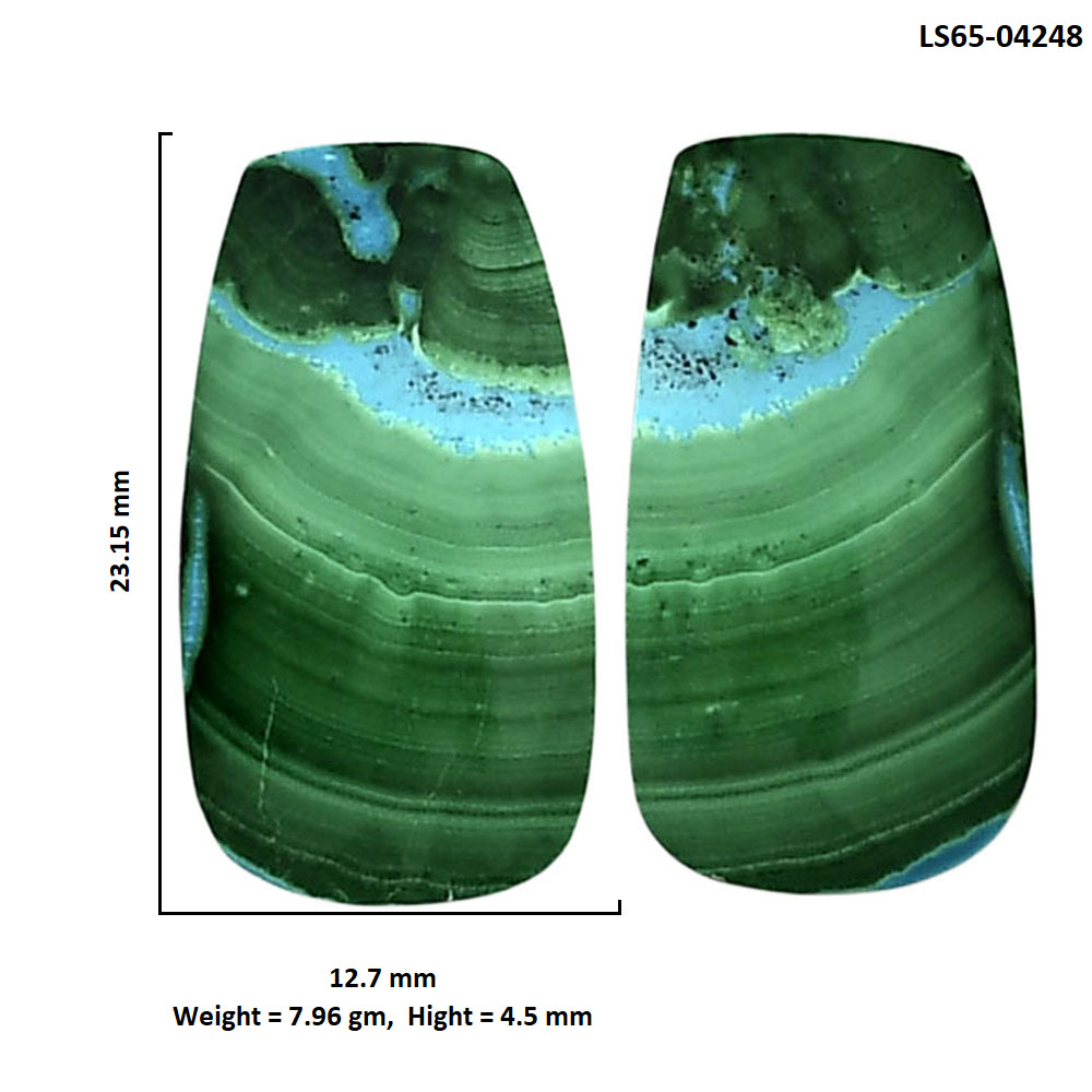Malachite Eye Pair 12.7x23.15x4.5 mm Baguette Shape Polished Gemstone LS65-04248