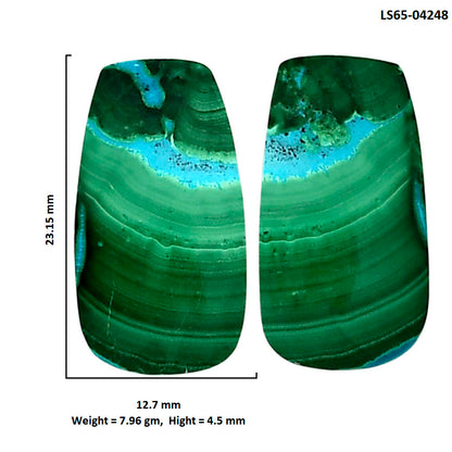 Malachite Eye Pair 12.7x23.15x4.5 mm Baguette Shape Polished Gemstone LS65-04248