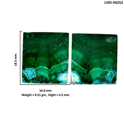 Malachite Eye Pair 16.6x18.5x4.5 mm Baguette Shape Polished Gemstone LS65-04252