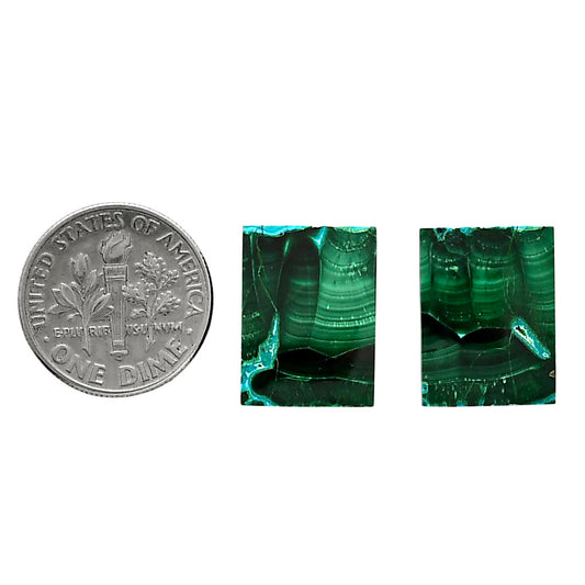 Malachite Eye Pair 12.4x16.5x4 mm Baguette Shape Polished Gemstone LS65-04254