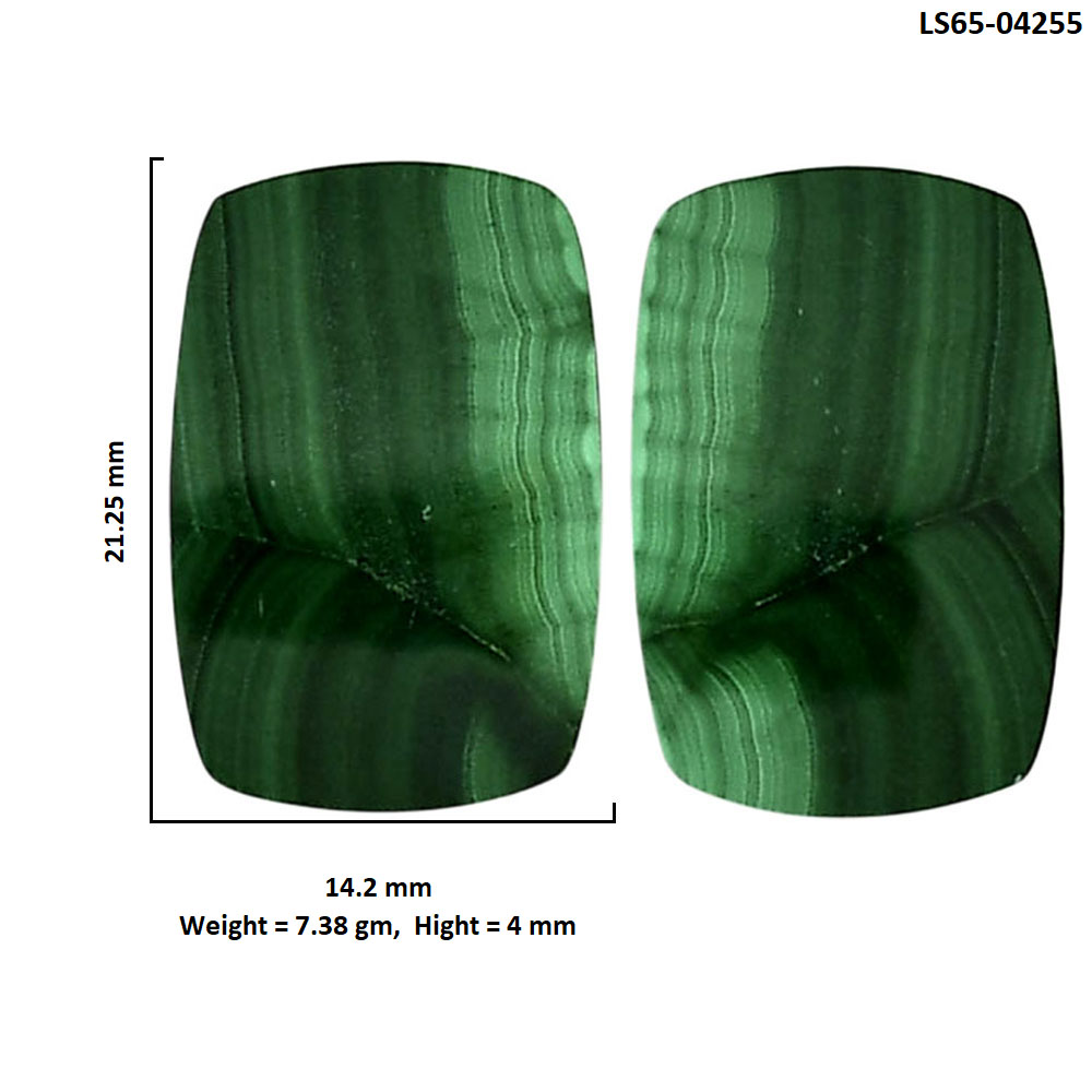 Malachite Eye Pair 14.2x21.25x4 mm Cushion Shape Polished Gemstone LS65-04255