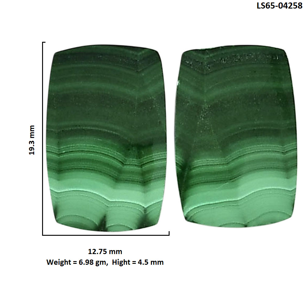 Malachite Eye Pair 12.75x19.3x4.5 mm Baguette Shape Polished Gemstone LS65-04258