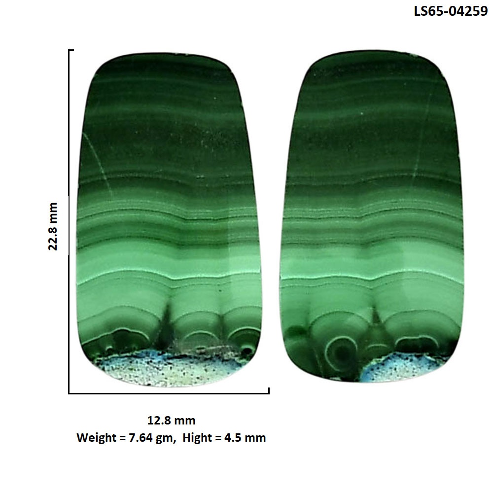 Malachite Eye Pair 12.8x22.8x4.5 mm Fancy Shape Polished Gemstone LS65-04259