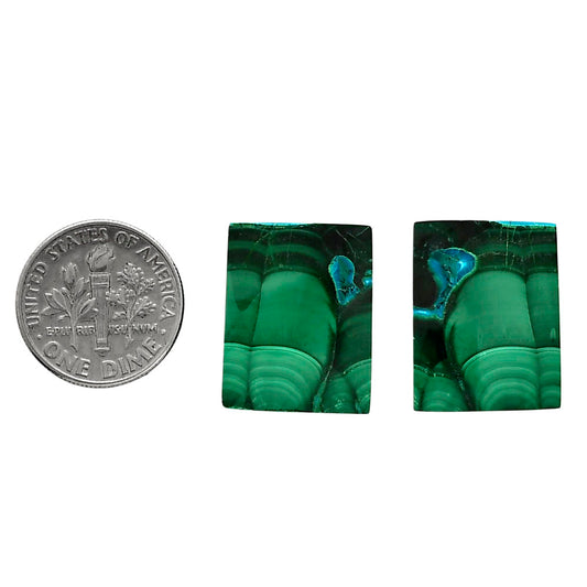 Malachite Eye Pair 15.7x20.1x4.5 mm Baguette Shape Polished Gemstone LS65-04261