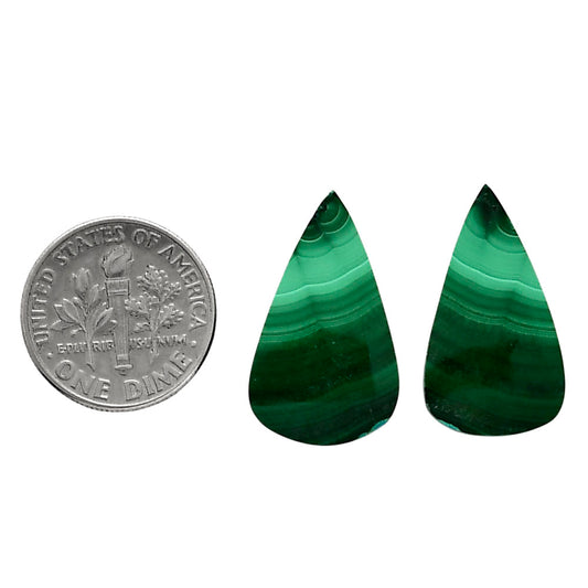 Malachite Eye Pair 13.5x23.25x4 mm Pear Shape Polished Gemstone LS65-04262