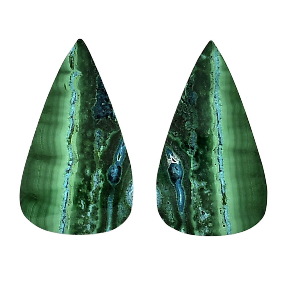 Malachite Eye Pair 16x27.7x4 mm Pear Shape Polished Gemstone LS65-04266