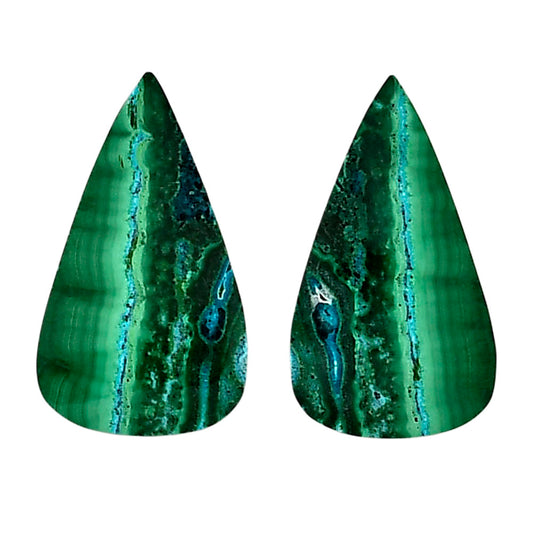 Malachite Eye Pair 16x27.7x4 mm Pear Shape Polished Gemstone LS65-04266