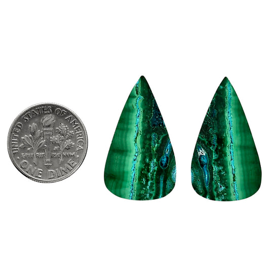 Malachite Eye Pair 16x27.7x4 mm Pear Shape Polished Gemstone LS65-04266
