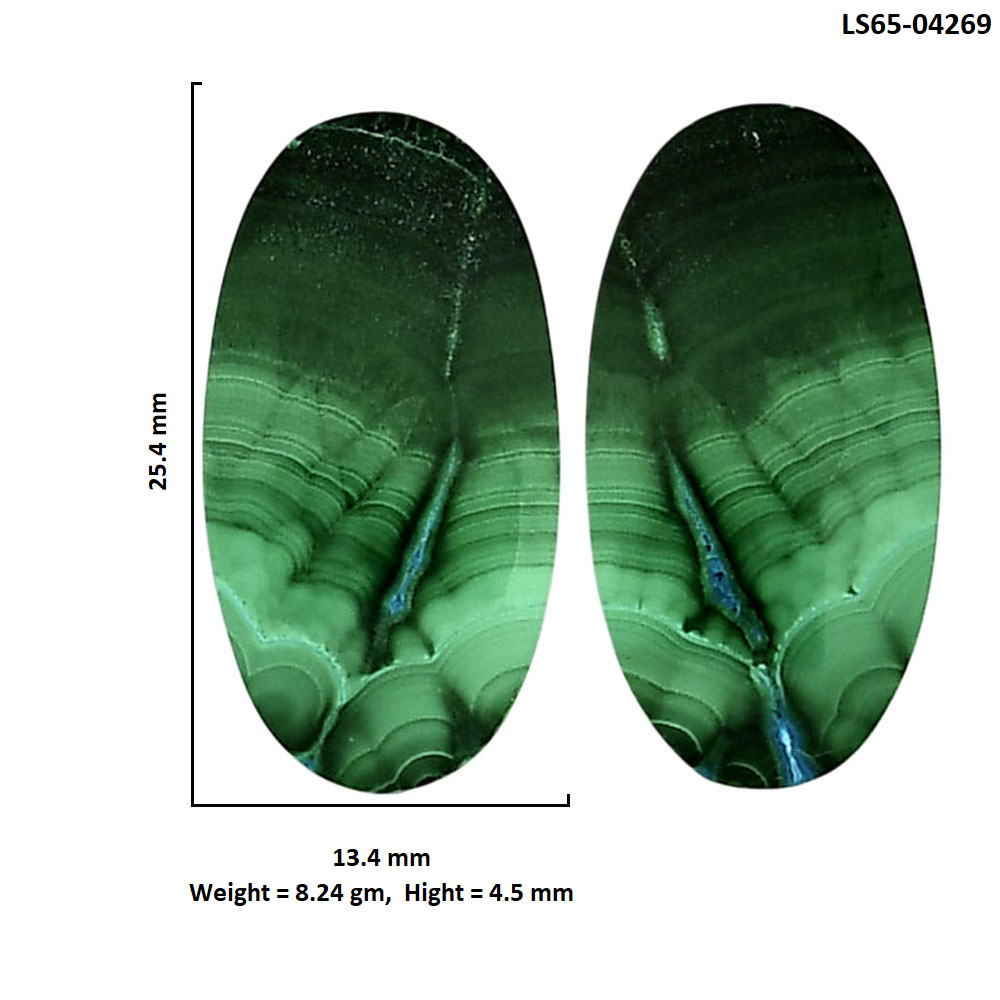 Malachite Eye Pair 13.4x25.4x4.5 mm Oval Shape Polished Gemstone LS65-04269