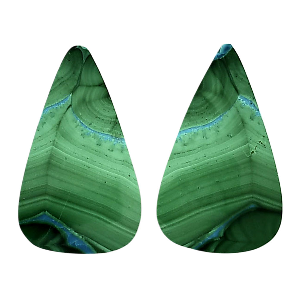 Malachite Eye Pair 15.8x26.6x4.5 mm Pear Shape Polished Gemstone LS65-04271