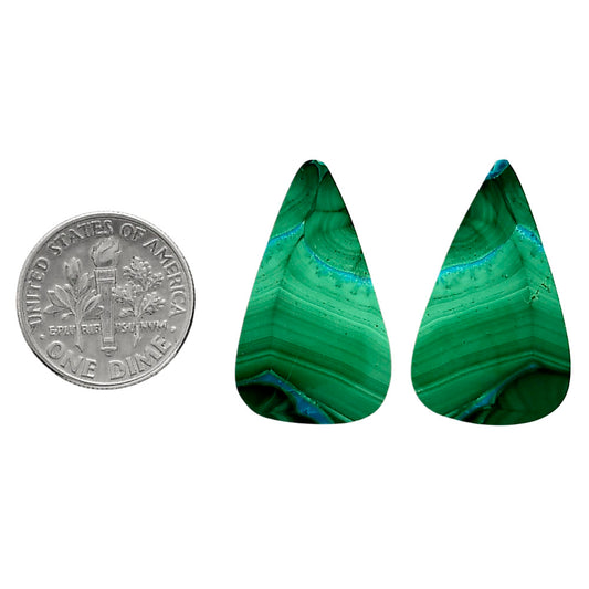Malachite Eye Pair 15.8x26.6x4.5 mm Pear Shape Polished Gemstone LS65-04271