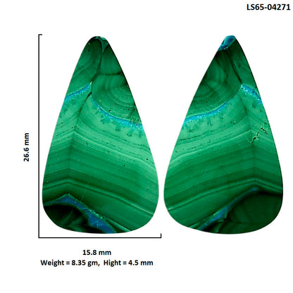 Malachite Eye Pair 15.8x26.6x4.5 mm Pear Shape Polished Gemstone LS65-04271