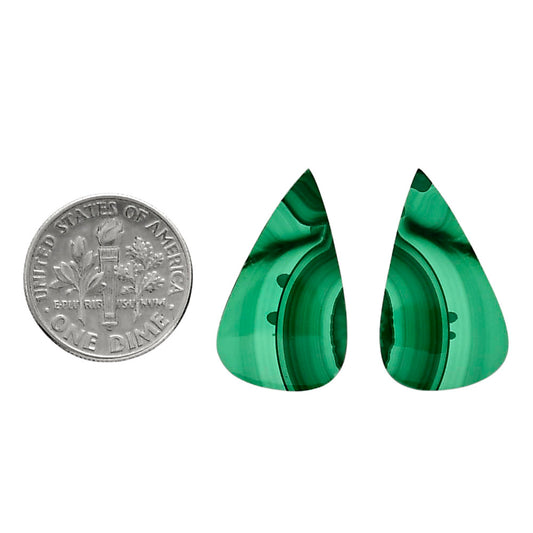 Malachite Eye Pair 14x23.7x4.3 mm Pear Shape Polished Gemstone LS65-04273
