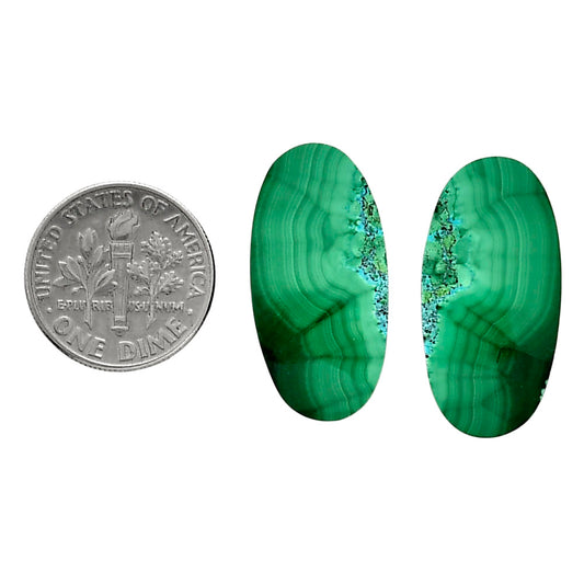 Malachite Eye Pair 13x26.2x4.5 mm Oval Shape Polished Gemstone LS65-04277
