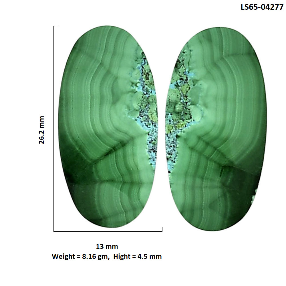 Malachite Eye Pair 13x26.2x4.5 mm Oval Shape Polished Gemstone LS65-04277