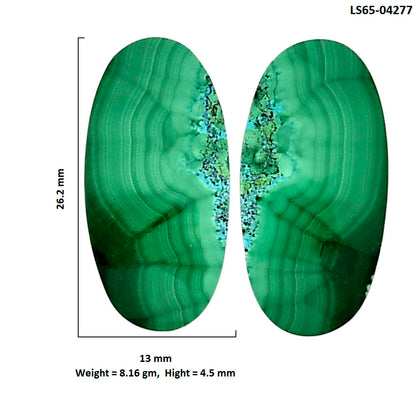 Malachite Eye Pair 13x26.2x4.5 mm Oval Shape Polished Gemstone LS65-04277