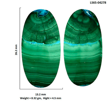 Malachite Eye Pair 13.2x26.2x4.5 mm Oval Shape Polished Gemstone LS65-04278