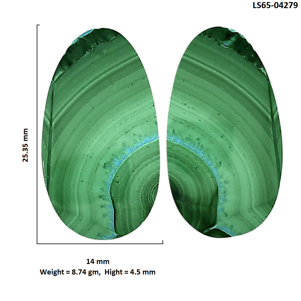 Malachite Eye Pair 14x25.35x4.5 mm Oval Shape Polished Gemstone LS65-04279