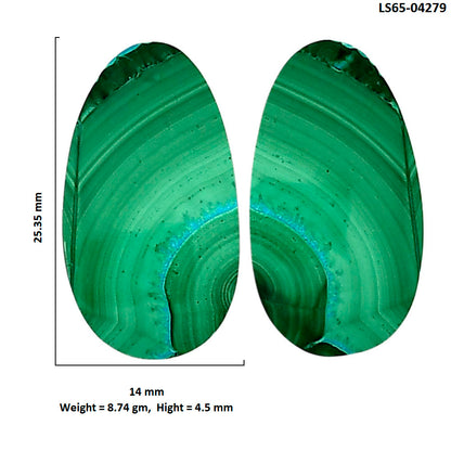 Malachite Eye Pair 14x25.35x4.5 mm Oval Shape Polished Gemstone LS65-04279
