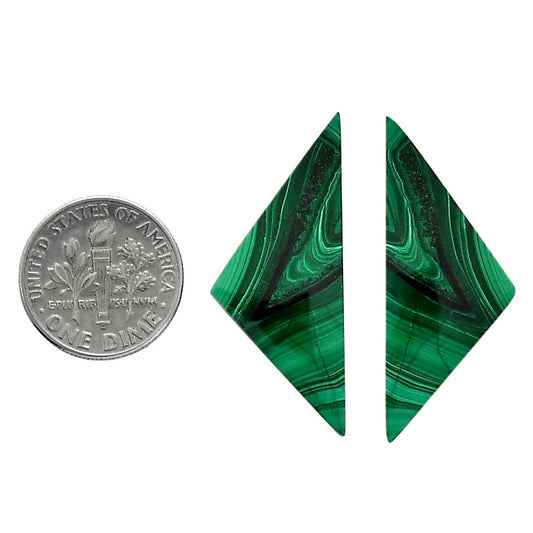 Malachite Eye Pair 14.5x35.3x3.5 mm Fancy Shape Polished Gemstone LS65-04282