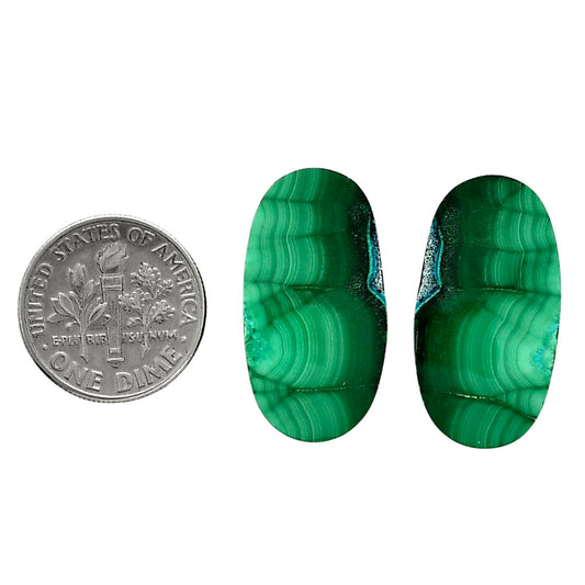 Malachite Eye Pair 13.8x26x3.8 mm Oval Shape Polished Gemstone LS65-04286