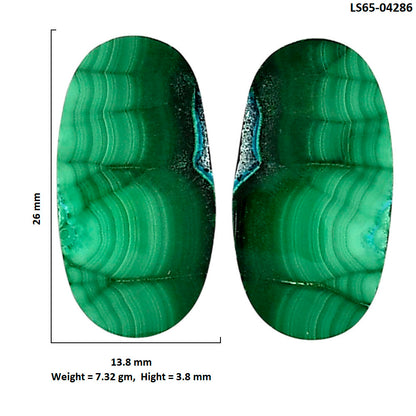 Malachite Eye Pair 13.8x26x3.8 mm Oval Shape Polished Gemstone LS65-04286