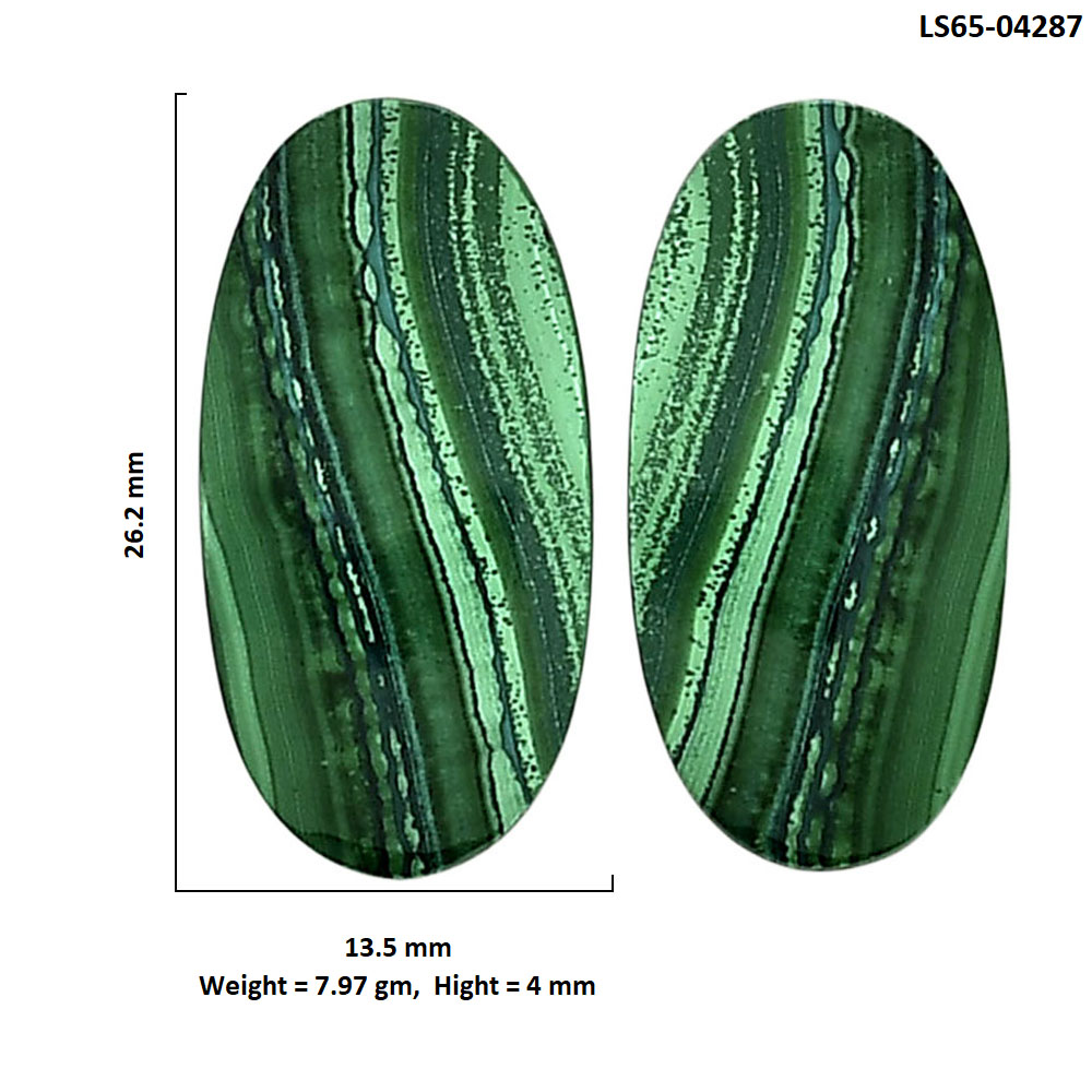 Malachite Eye Pair 13.5x26.2x4 mm Oval Shape Polished Gemstone LS65-04287