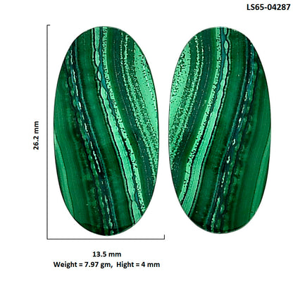 Malachite Eye Pair 13.5x26.2x4 mm Oval Shape Polished Gemstone LS65-04287