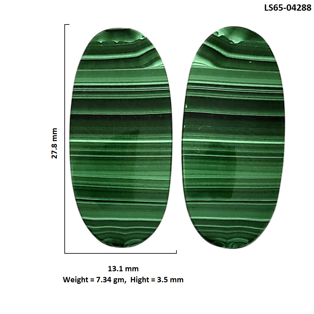 Malachite Eye Pair 13.1x27.8x3.5 mm Oval Shape Polished Gemstone LS65-04288