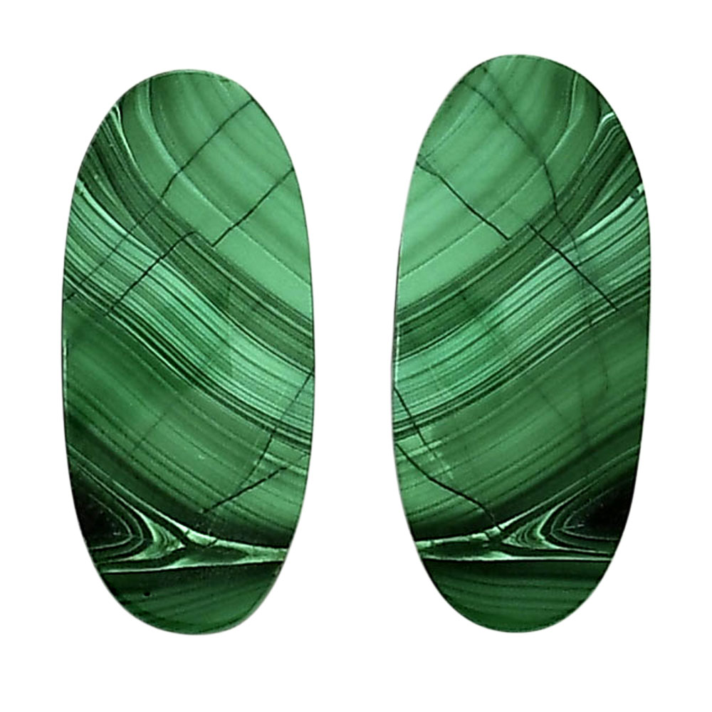 Malachite Eye Pair 11.9x26.3x4 mm Oval Shape Polished Gemstone LS65-04290