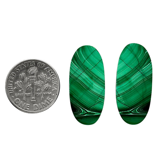 Malachite Eye Pair 11.9x26.3x4 mm Oval Shape Polished Gemstone LS65-04290