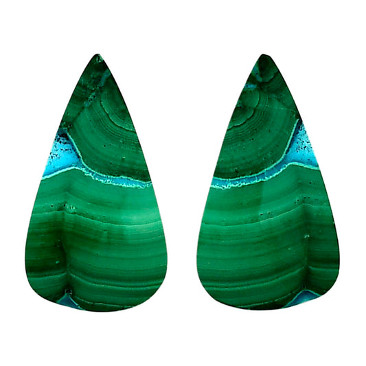 Malachite Eye Pair 15.2x27.2x4 mm Pear Shape Polished Gemstone LS65-04291