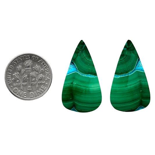 Malachite Eye Pair 15.2x27.2x4 mm Pear Shape Polished Gemstone LS65-04291